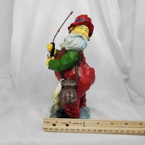 VTG Fishing Santa Claus Figurine Holding Rod & Fish Snagged his Bottom 9" Tall - Picture 9 of 13